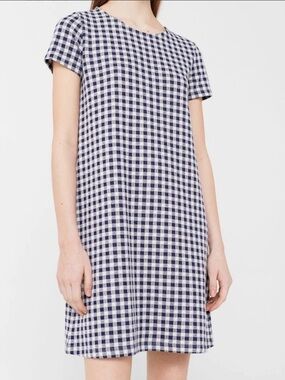 Mango Navy and White Gingham Short-Sleeve Shift Dress